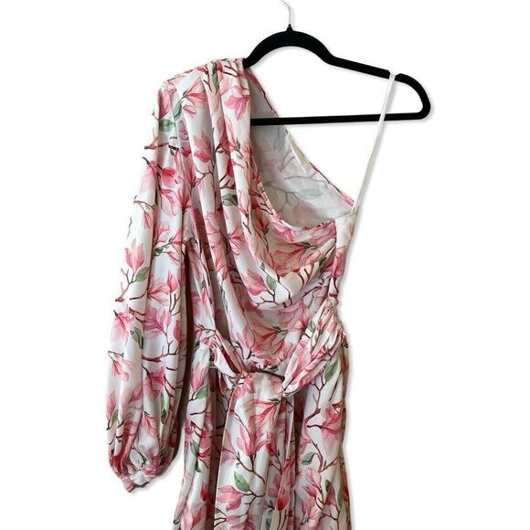 Bronx and Banco Layla mini dress pink floral print sash drape white Revolve L - Picture 6 of 13